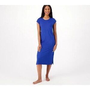 MUK LUKS Cloud Knit Cap Sleeve Lounge Dress Women M Blue Polyester Blend Comfort